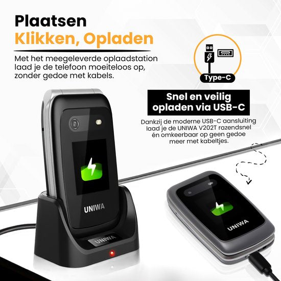 UNIWA V202T Senior Phone, Large Buttons, SOS Button, Charging Dock, Loud Volume, 4G Easy Mobile Phone