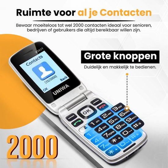 UNIWA V202T Senior Phone, Large Buttons, SOS Button, Charging Dock, Loud Volume, 4G Easy Mobile Phone