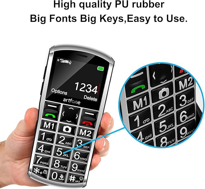 Artfone A400 Senior Phone, Large Buttons, SOS Button, Charging Dock, Loud Volume, Easy Mobile Phone