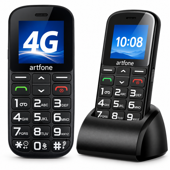Zwarte Artfone CS188 met grote toetsen en laadstation