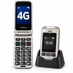 Artfone G6 in grijs, geopend en gesloten met laadstation