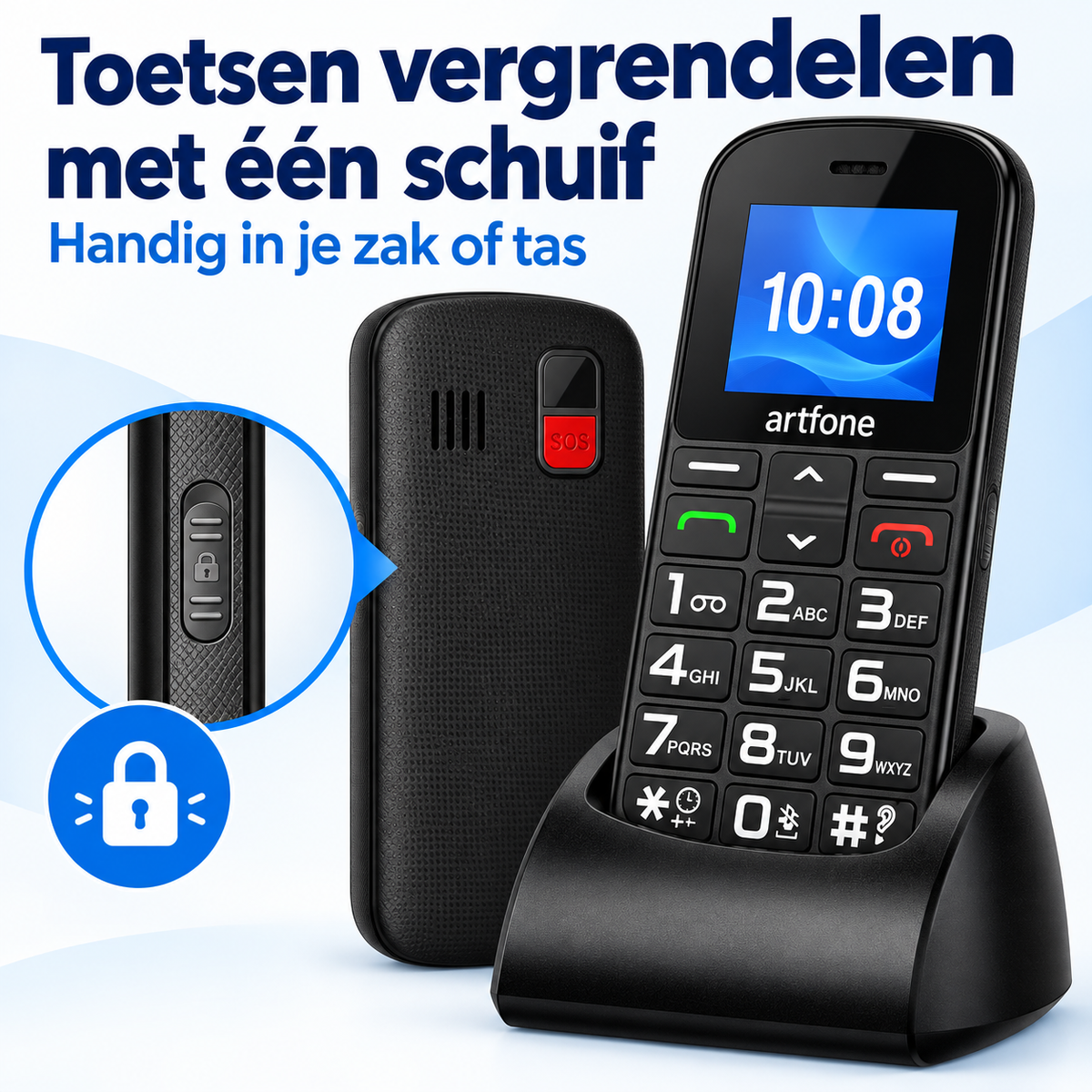 Schuifvergrendeling aan de zijkant van de Artfone CS188