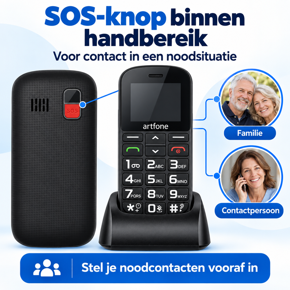 SOS-knop op de achterzijde van de Artfone CS188