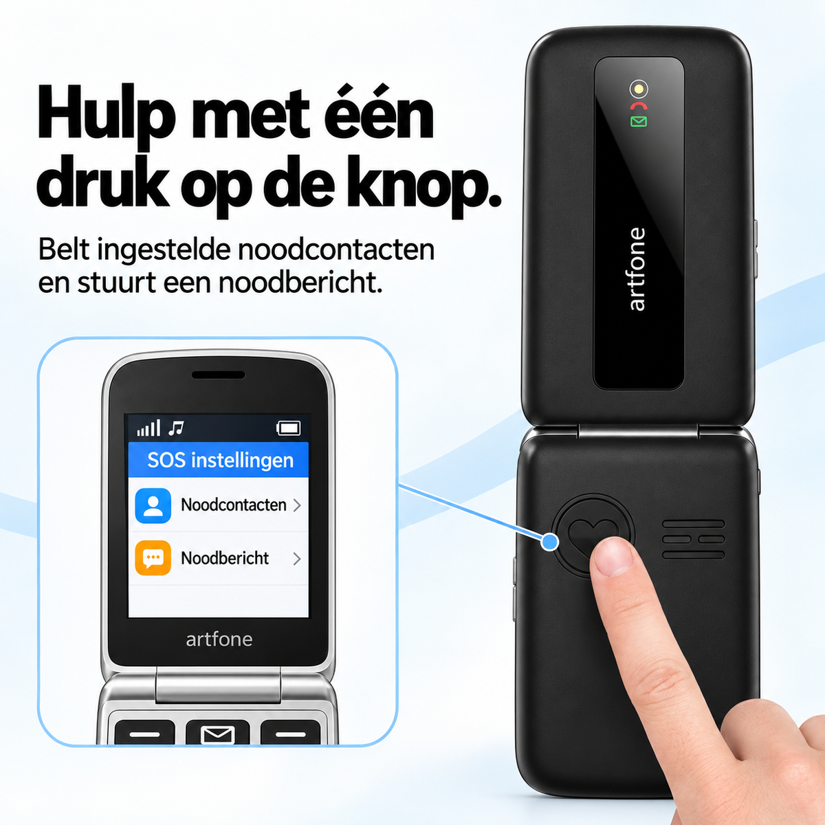 SOS-knop op de achterzijde van de Artfone F30
