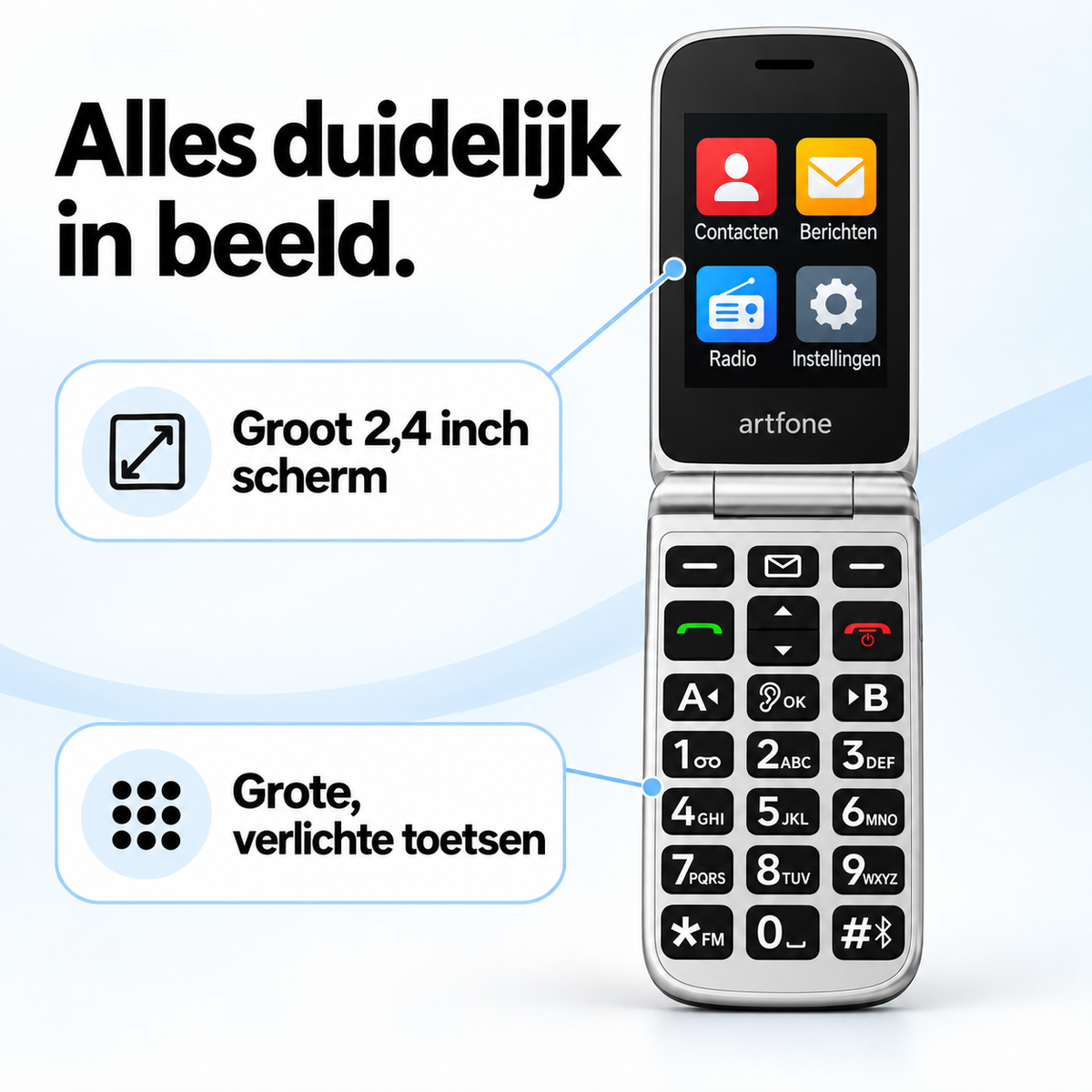 Scherm en toetsen van de Artfone F30