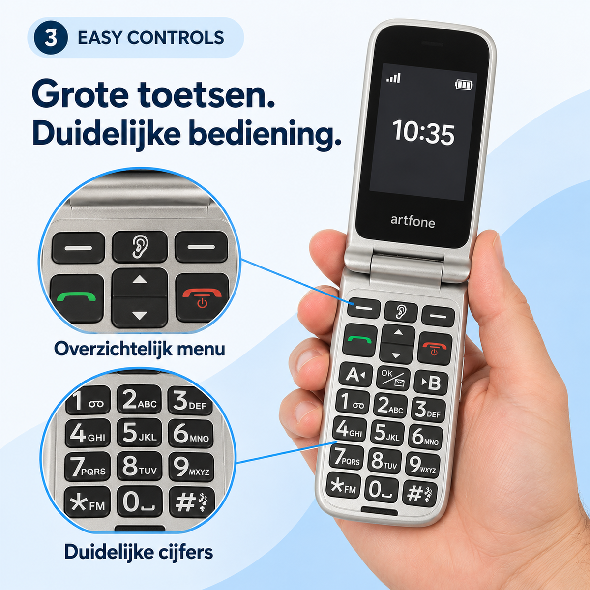 Artfone G6 met grote, afzonderlijke toetsen
