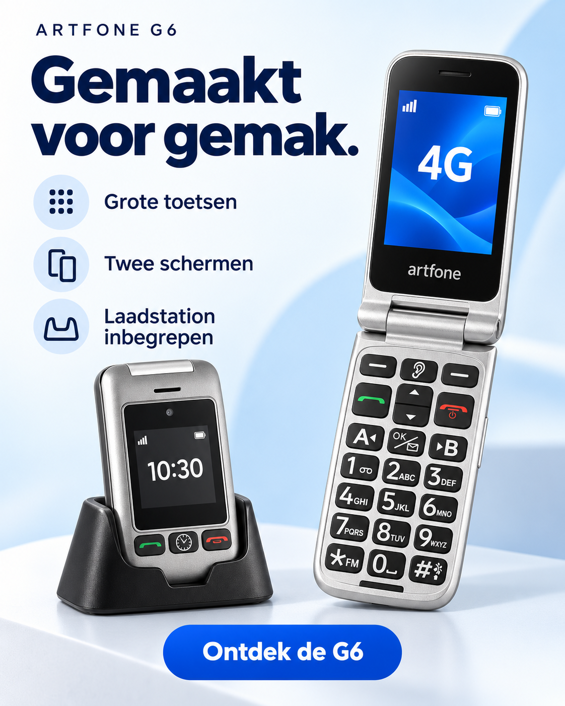 Artfone G6 met twee schermen en grote toetsen