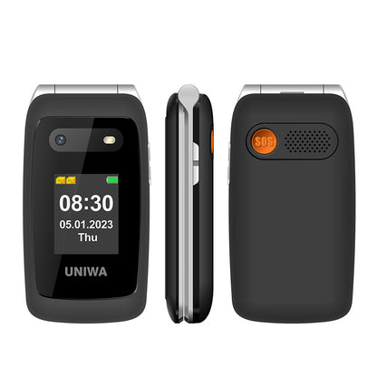 UNIWA V202T in zwart, voorzijde, zijkant en achterzijde